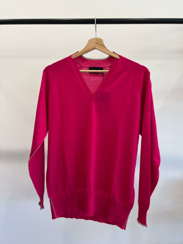 Maglia scollo a V  Over BASIC WHO*S WHO    NERA e FUCSIA - immagine 7